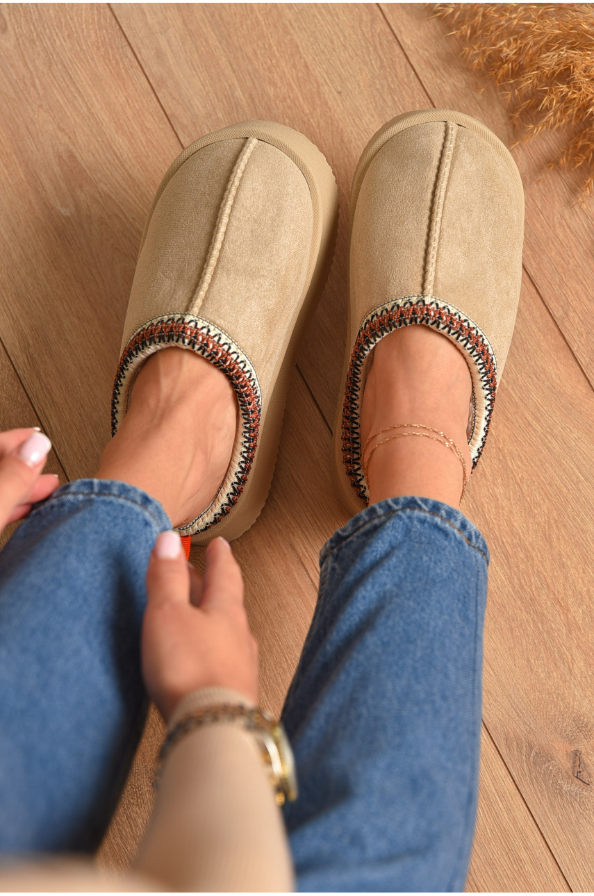 Домашні капці жіночі на хутрі молочного кольору WF6026 206356