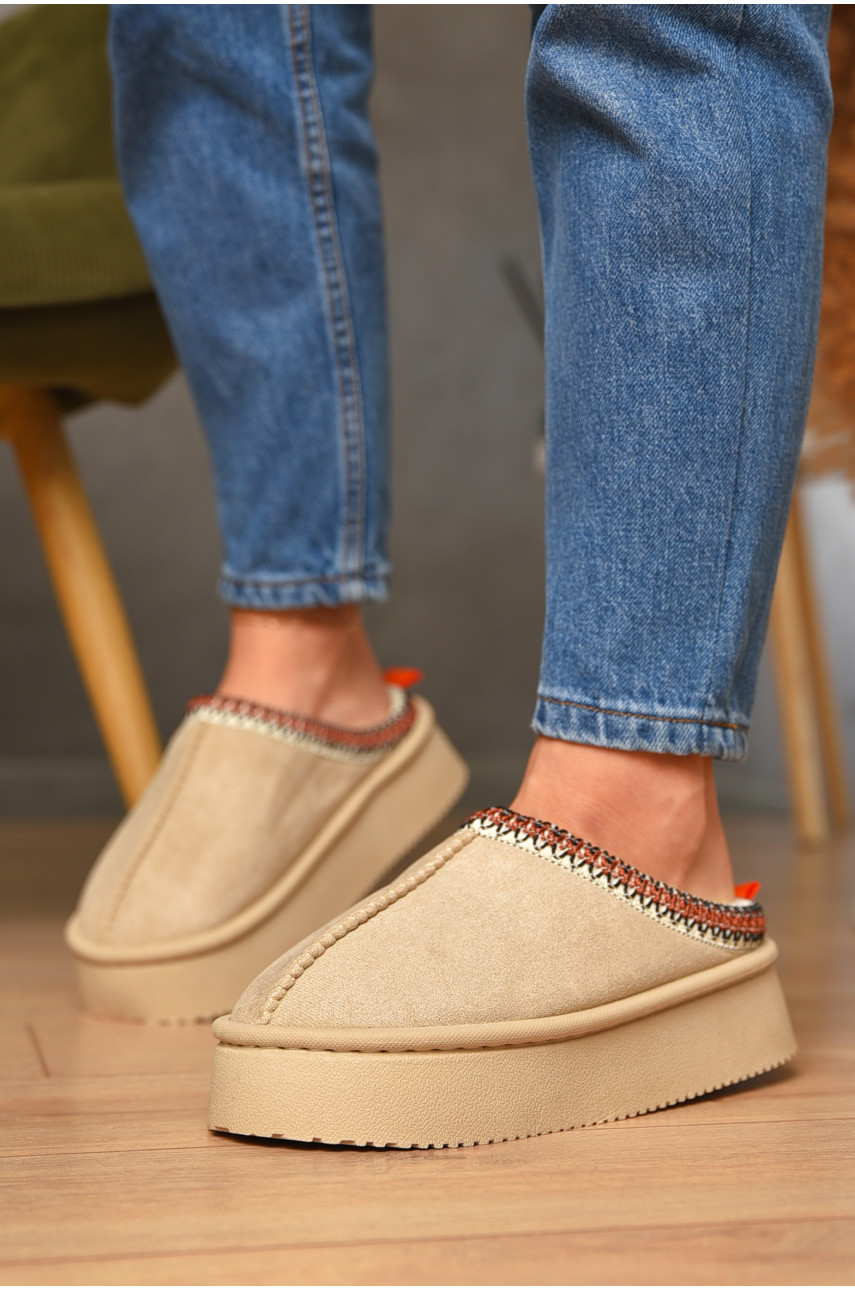 Домашні капці жіночі на хутрі молочного кольору WF6026 206356