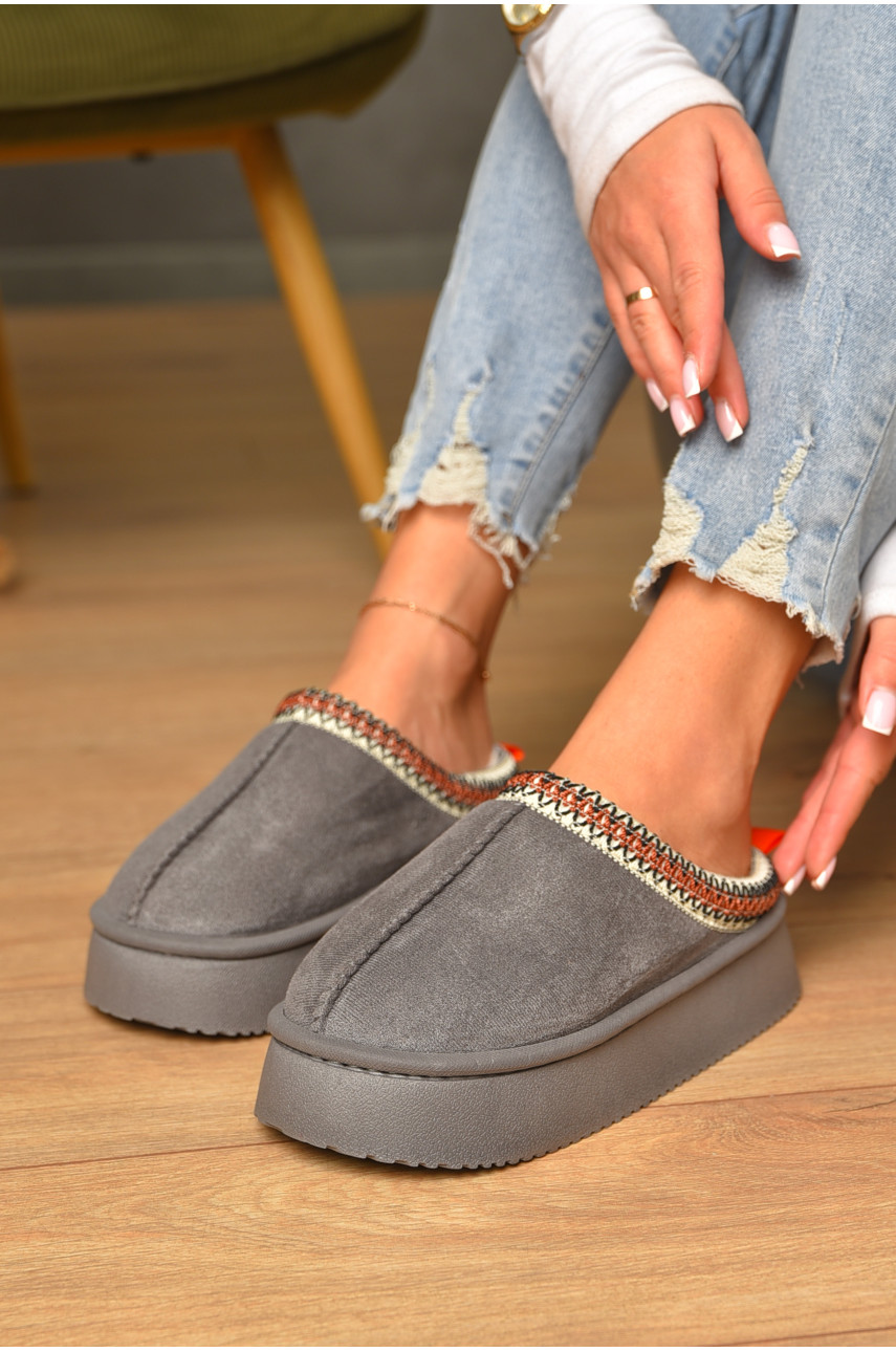 Домашні капці жіночі на хутрі сірого кольору WF6026 206357