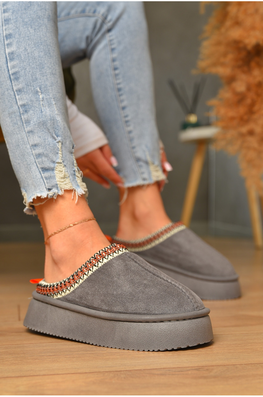 Домашні капці жіночі на хутрі сірого кольору WF6026 206357