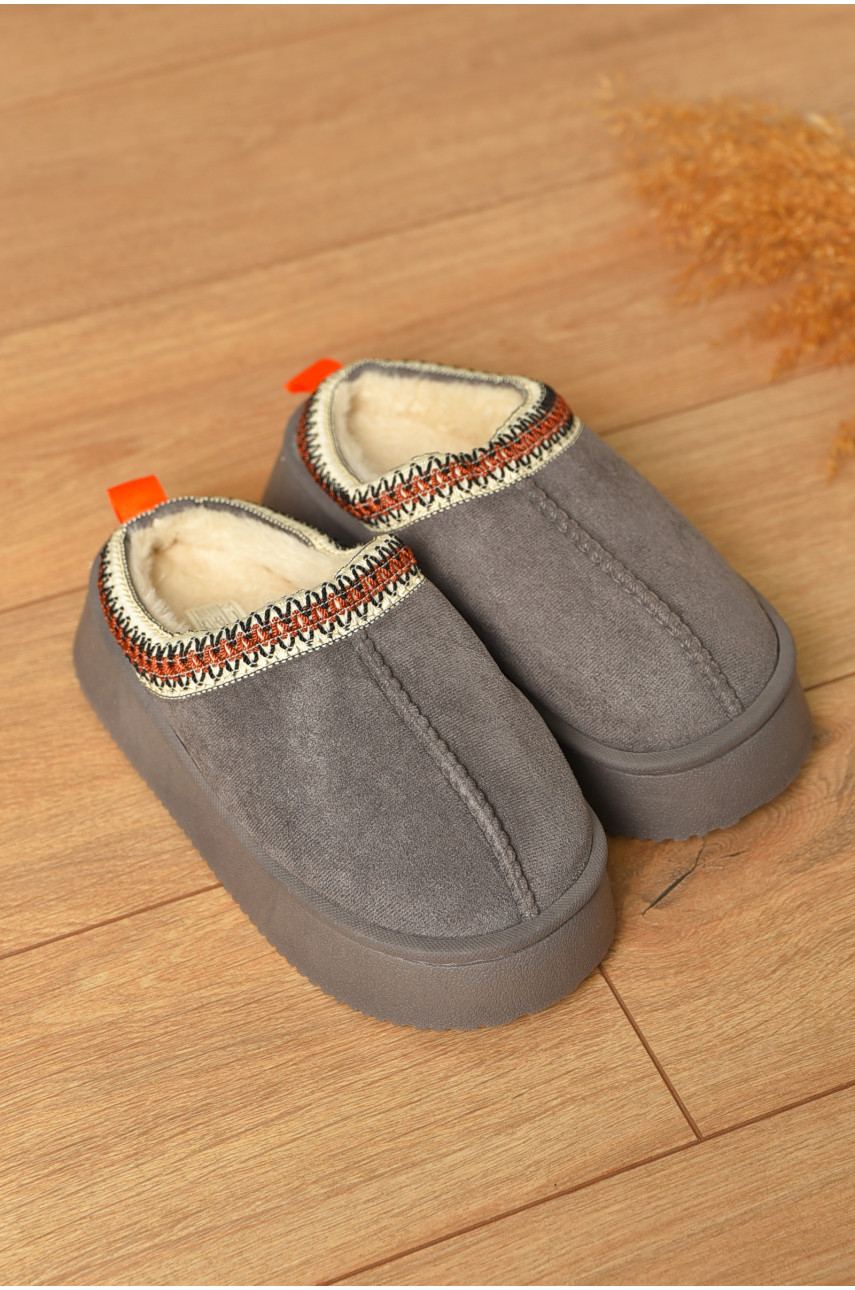 Домашні капці жіночі на хутрі сірого кольору WF6026 206357