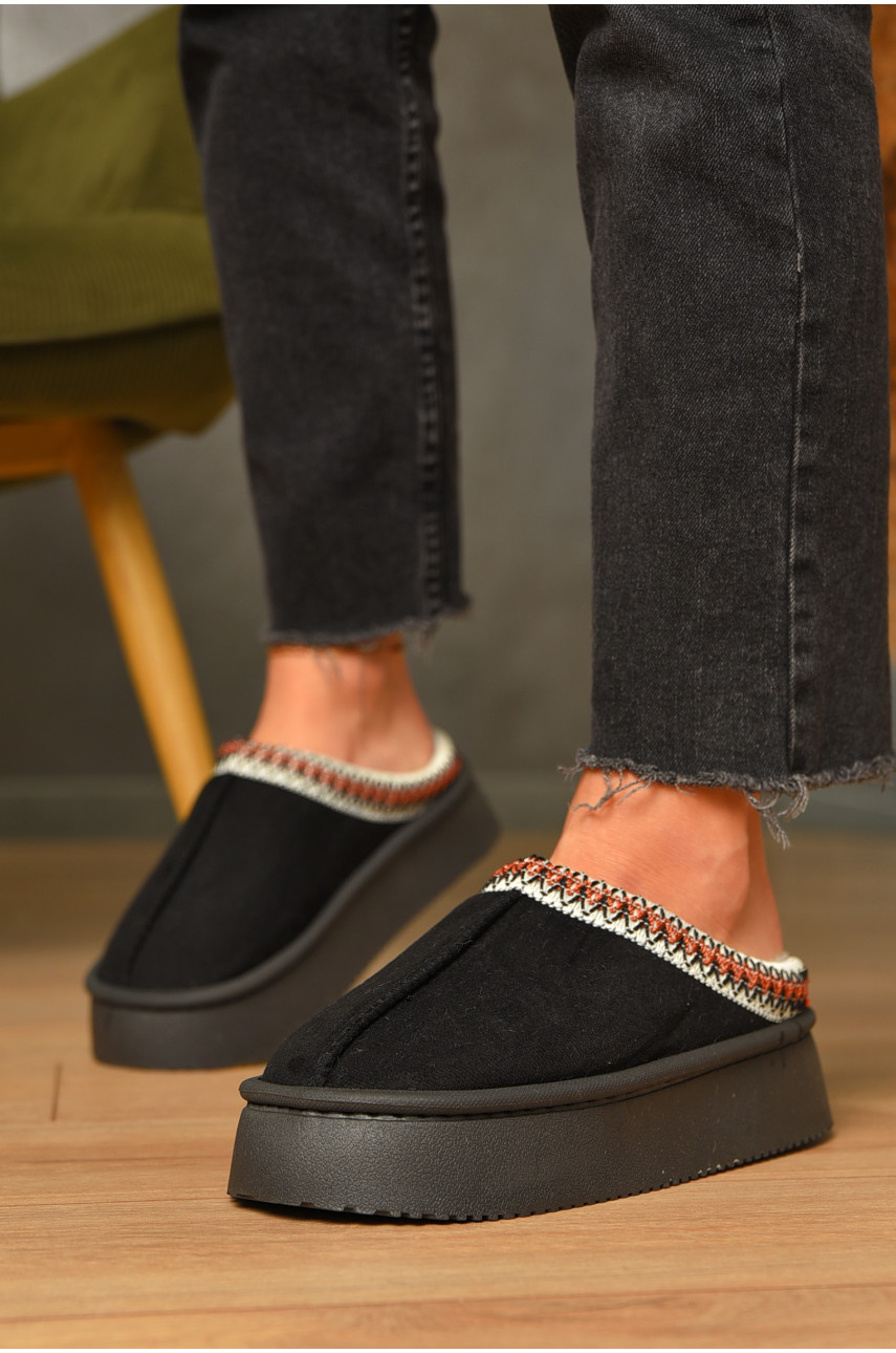 Домашні капці жіночі на хутрі чорного кольору WF6026 206358