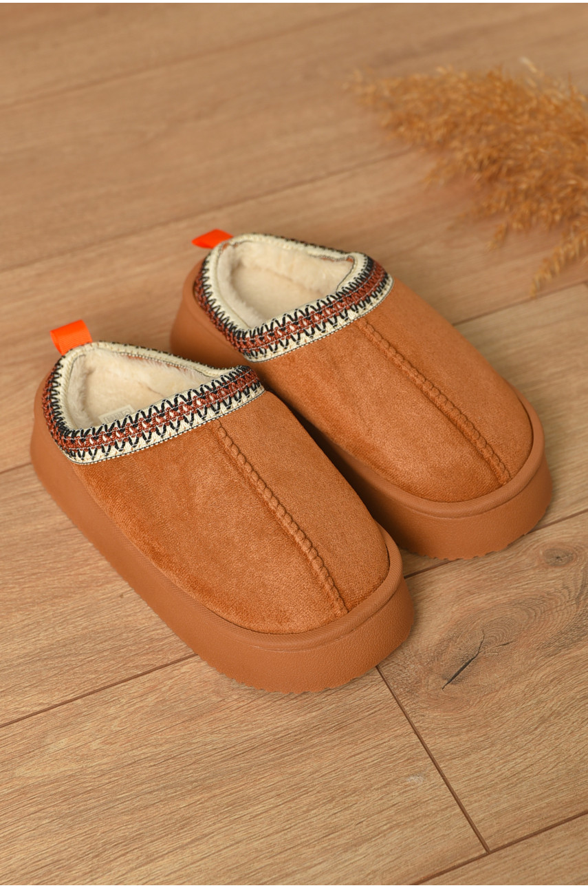 Домашні капці жіночі на хутрі коричневого кольору WF6026 206359