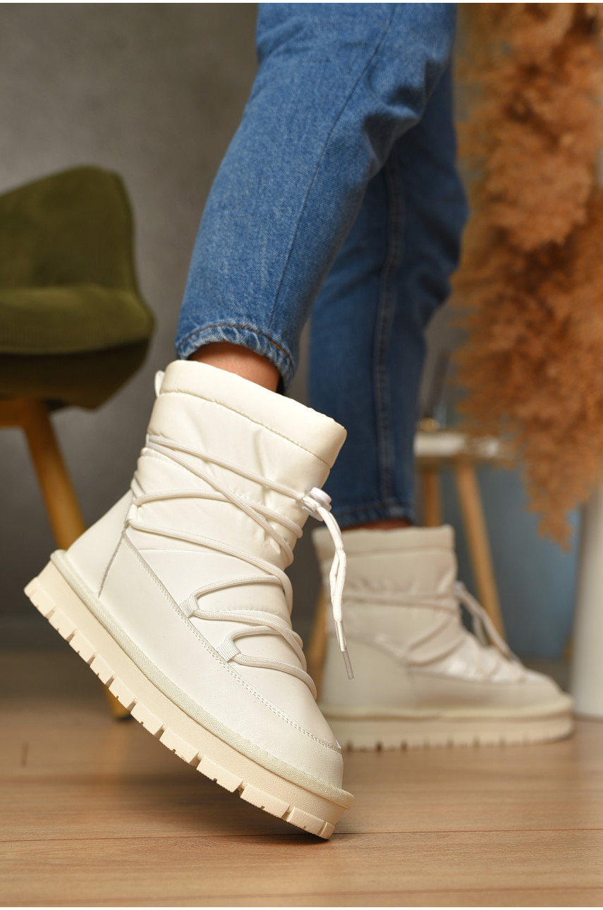 Дутики женские на меху белого цвета 88605-2 206434