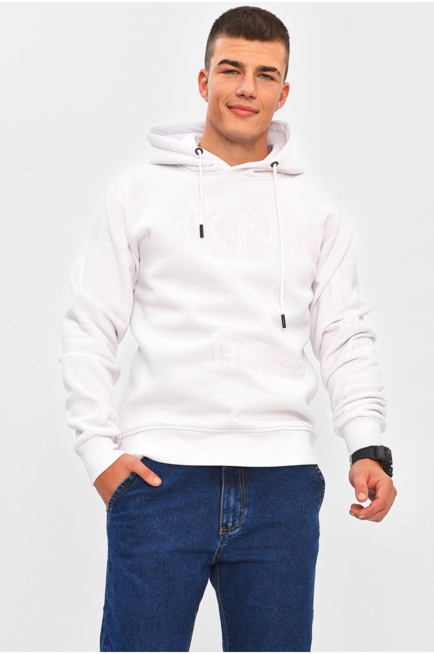 Худі чоловічі на флісі білого кольору з принтом 206444 Худі чоловічі на флісі білого кольору з принтом 206444