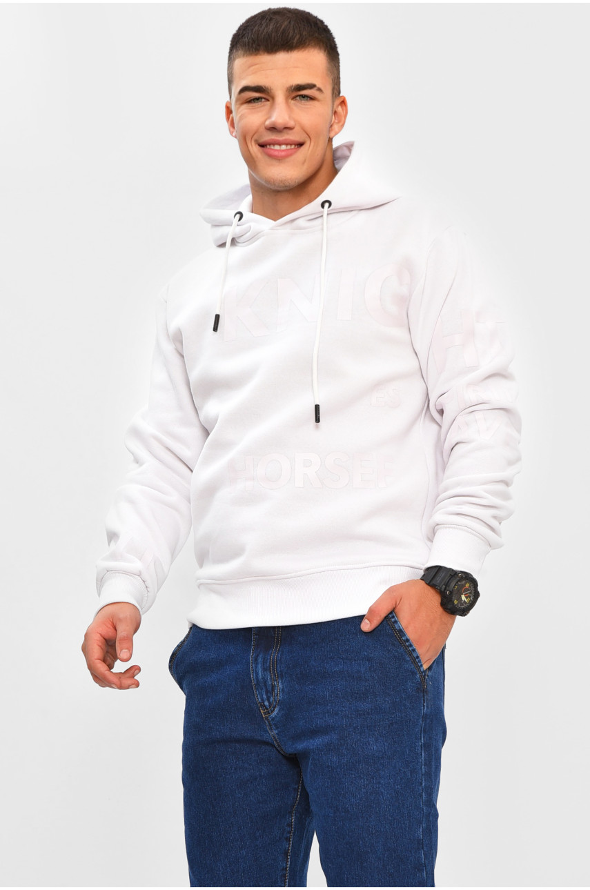 Худі чоловічі на флісі білого кольору з принтом 206444 Худі чоловічі на флісі білого кольору з принтом 206444