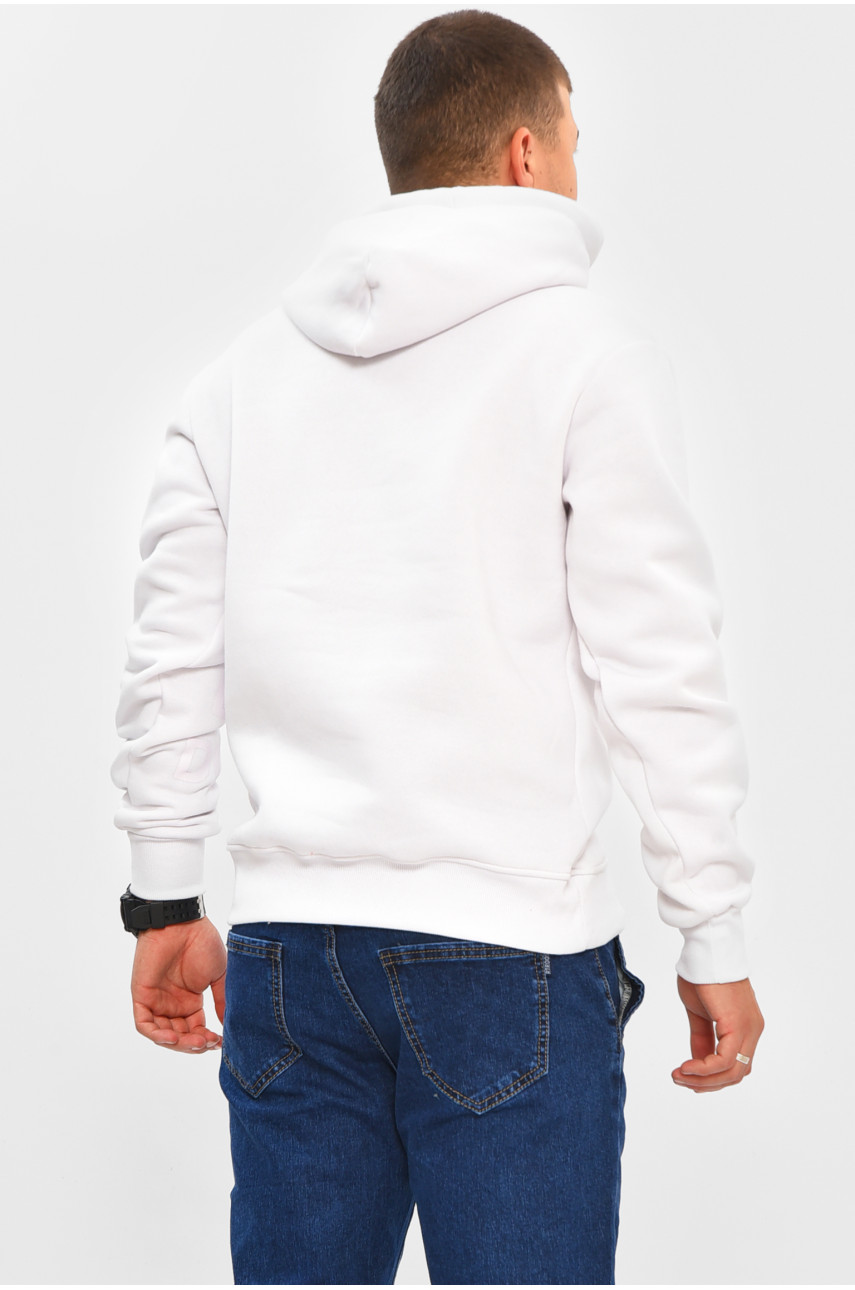 Худі чоловічі на флісі білого кольору з принтом 206444 Худі чоловічі на флісі білого кольору з принтом 206444