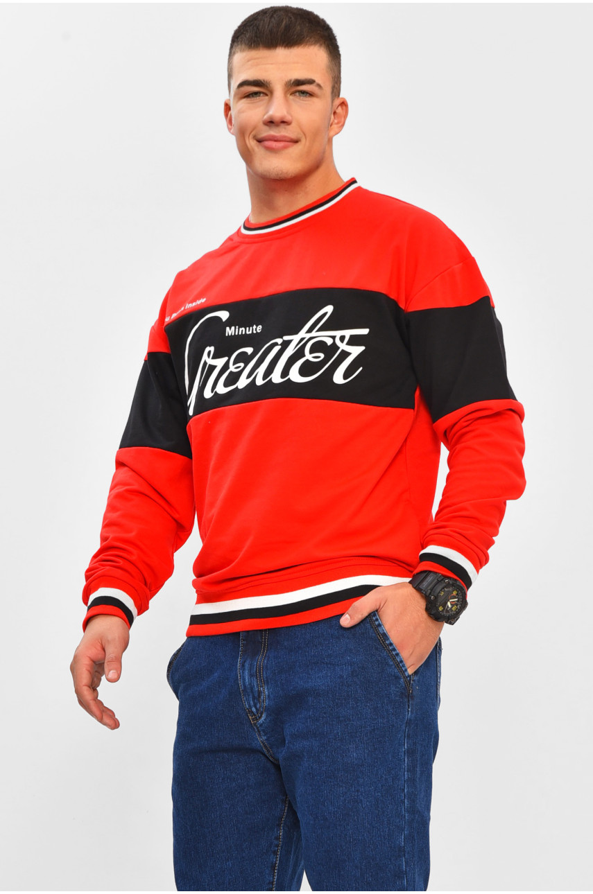 Худи мужское красного цвета с принтом 206454 Худи мужское красного цвета с принтом 206454