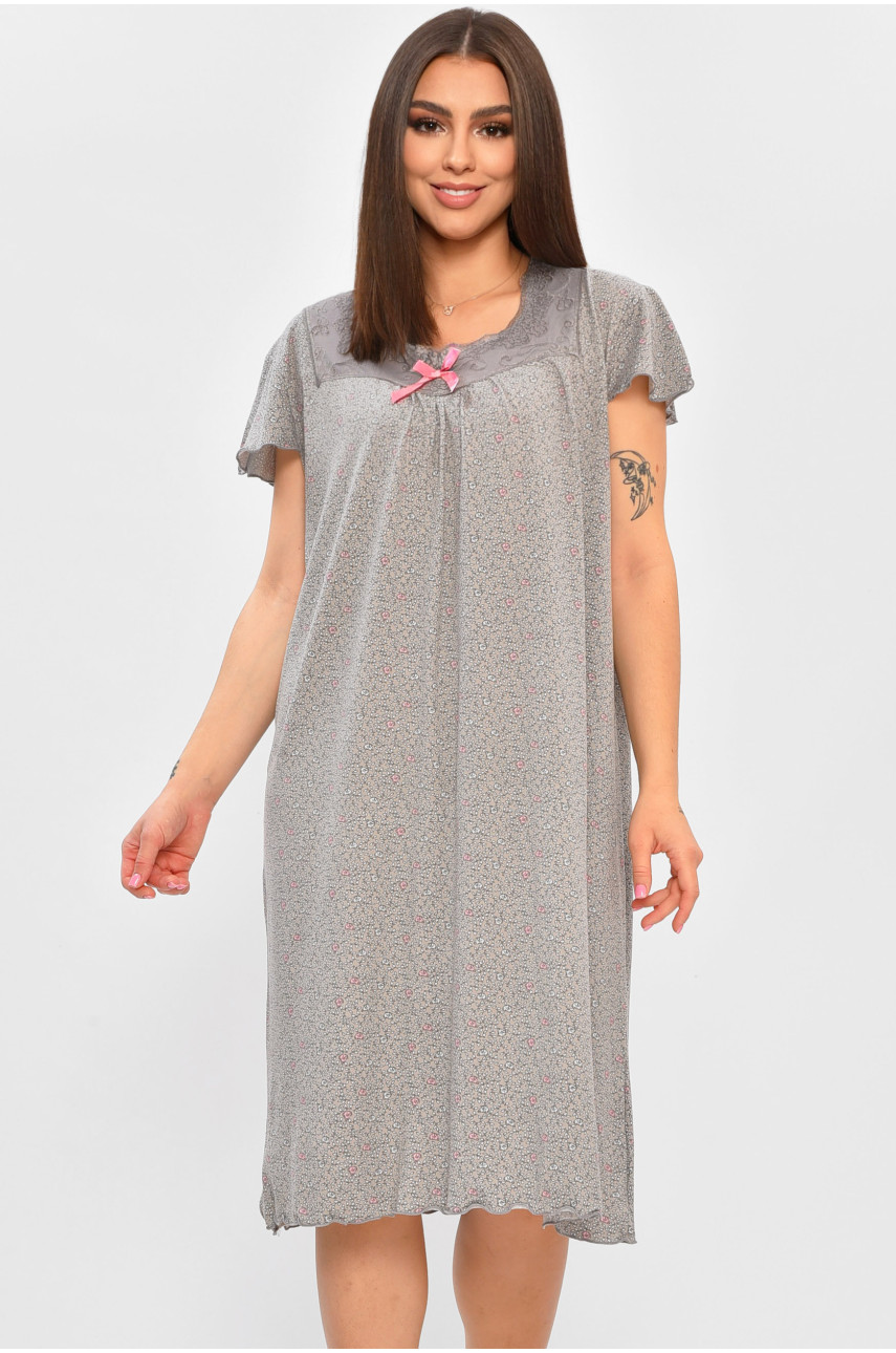 Ночная рубашка женская полубатальная серого цвета с принтом E0010 206456