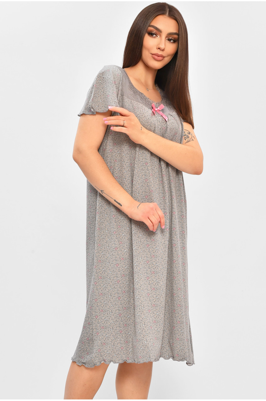 Ночная рубашка женская полубатальная серого цвета с принтом E0010 206456