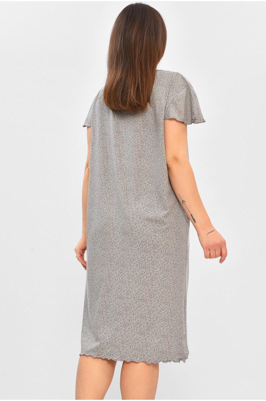 Ночная рубашка женская полубатальная серого цвета с принтом E0010 206456
