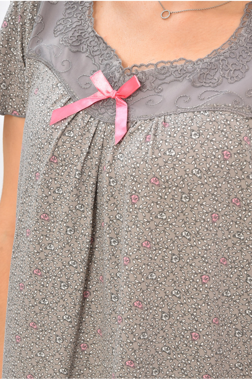 Ночная рубашка женская полубатальная серого цвета с принтом E0010 206456