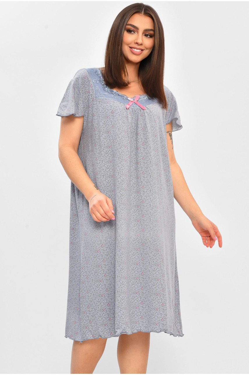 Ночная рубашка женская полубатальная голубого цвета с принтом E0010 206457