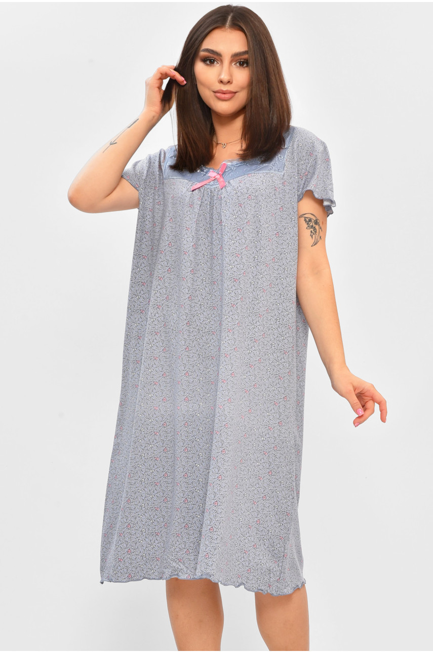 Ночная рубашка женская полубатальная голубого цвета с принтом E0010 206457