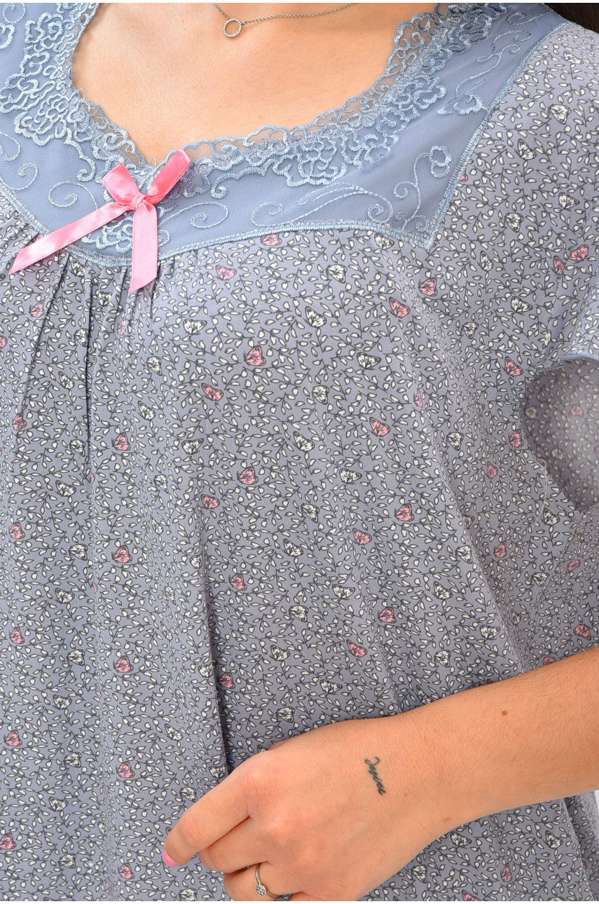 Ночная рубашка женская полубатальная голубого цвета с принтом E0010 206457