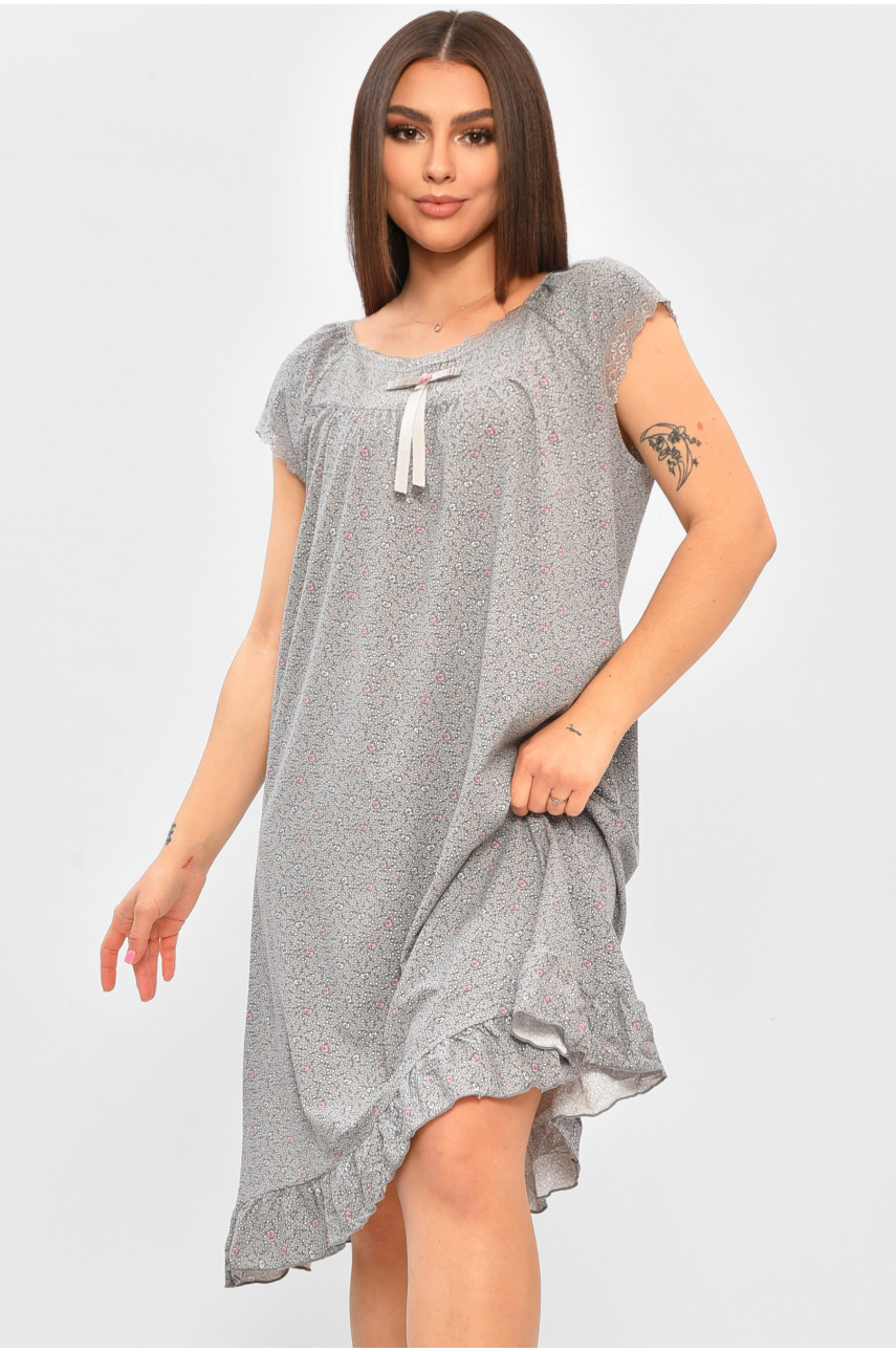 Ночная рубашка женская полубатальная серого цвета с принтом 300001 206458