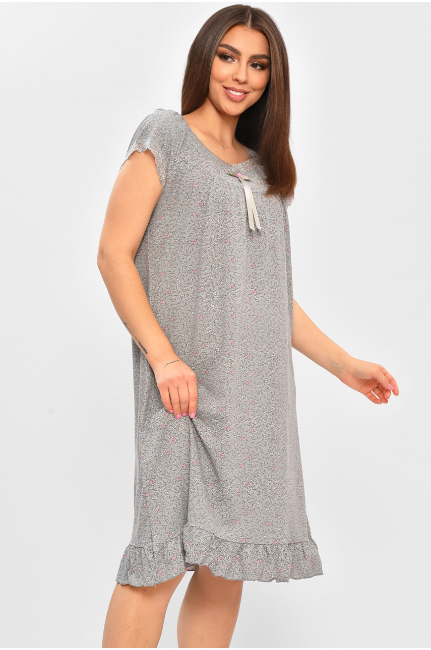 Ночная рубашка женская полубатальная серого цвета с принтом 300001 206458