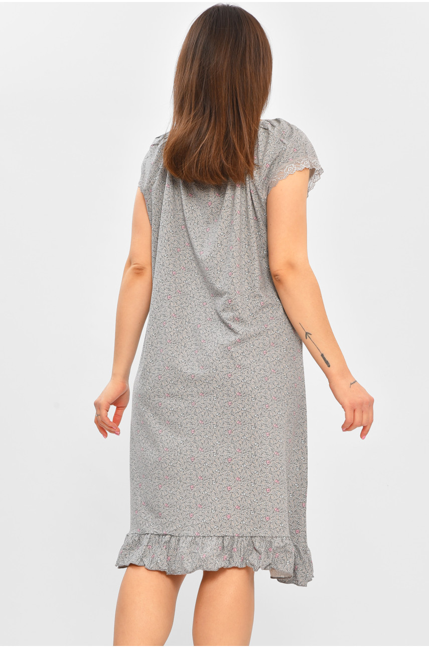 Ночная рубашка женская полубатальная серого цвета с принтом 300001 206458