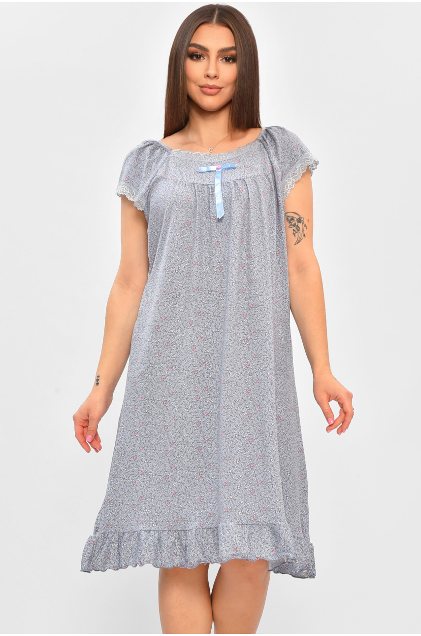 Ночная рубашка женская полубатальная голубого цвета с принтом 300001 206459