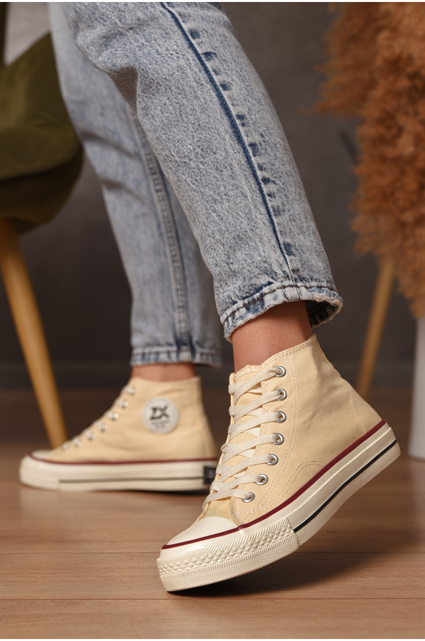 Кеди жіночі високі молочного кольору на шнурівці текстиль Уцінка 3903-6 206465