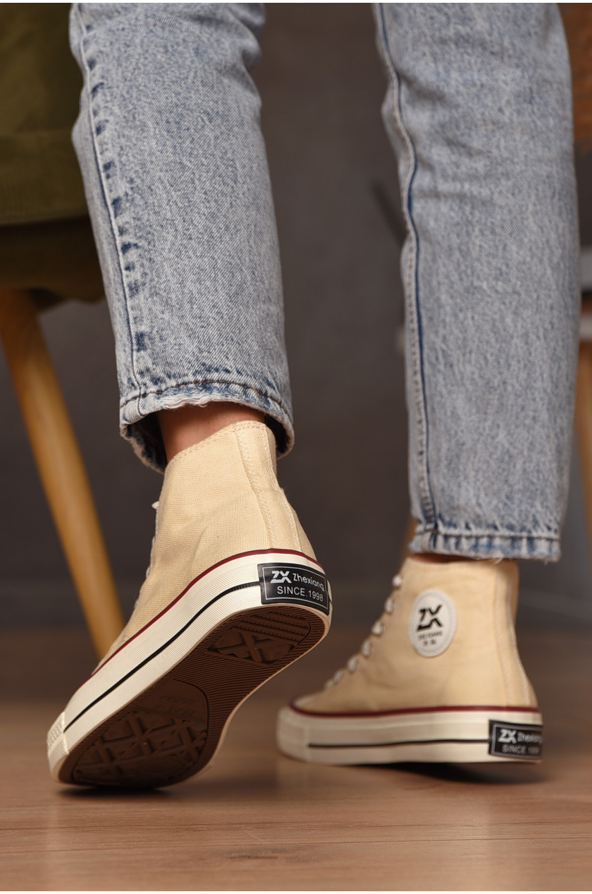 Кеди жіночі високі молочного кольору на шнурівці текстиль Уцінка 3903-6 206465