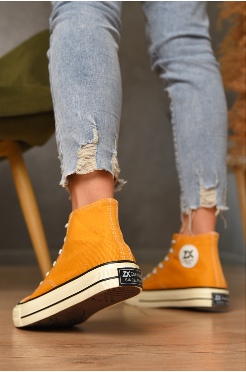 Кеди жіночі високі помаранчевого кольору на шнурівці текстиль Уцінка 3903-3 206486