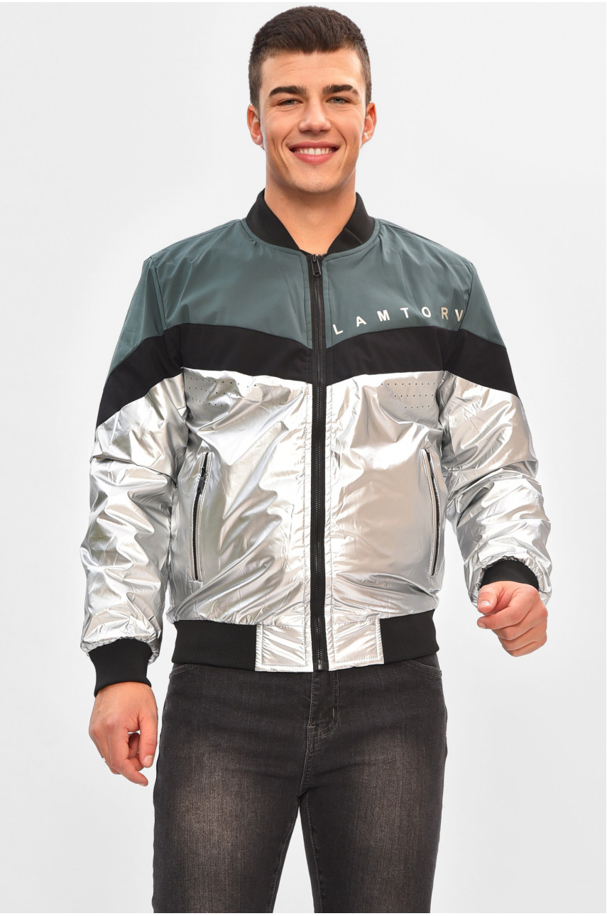 Ветровка мужская демисезонная серого цвета с принтом 3110 206524