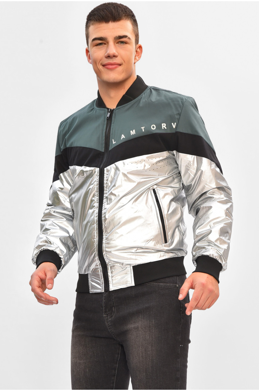 Ветровка мужская демисезонная серого цвета с принтом 3110 206524