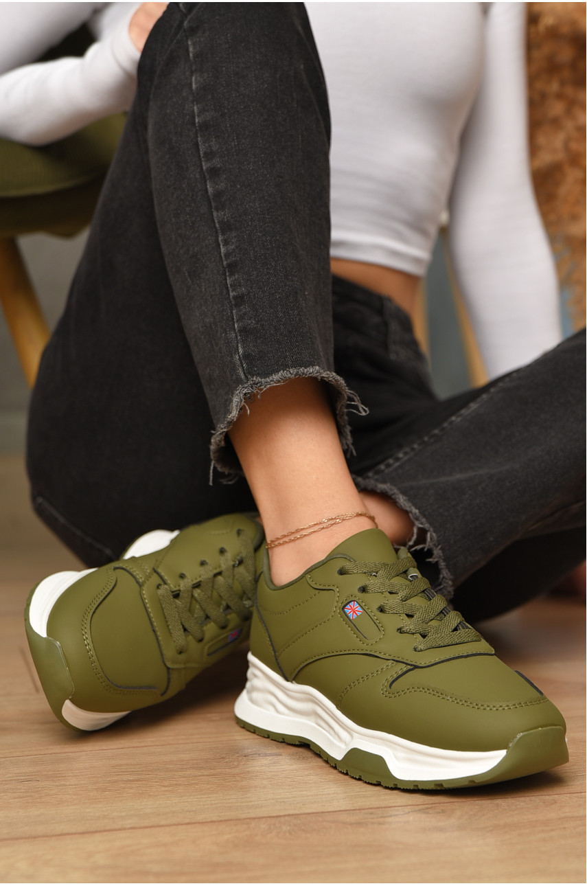 Кроссовки женские цвета хаки на шнуровке 186-137 206558