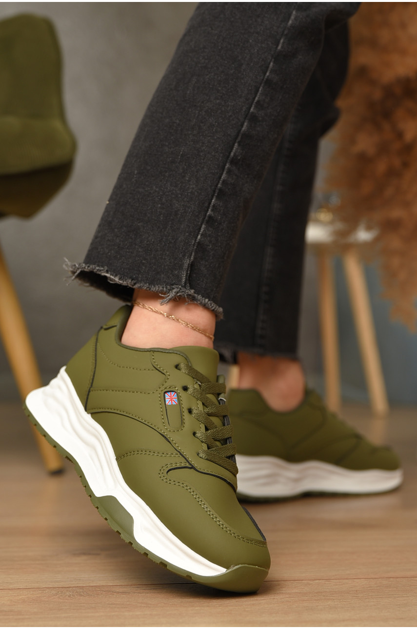 Кроссовки женские цвета хаки на шнуровке 186-137 206558