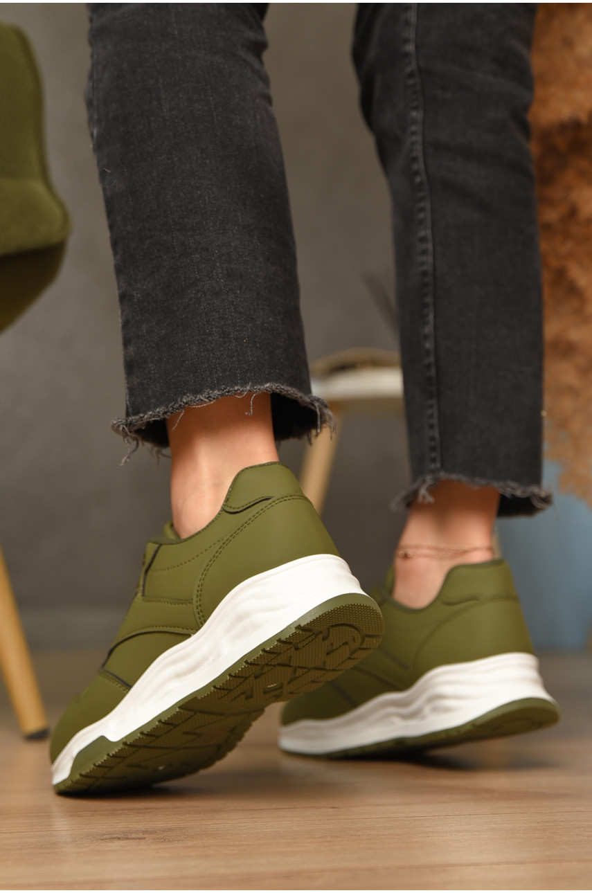 Кроссовки женские цвета хаки на шнуровке 186-137 206558