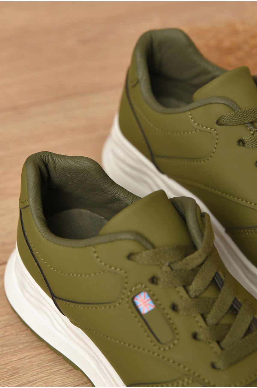 Кроссовки женские цвета хаки на шнуровке 186-137 206558