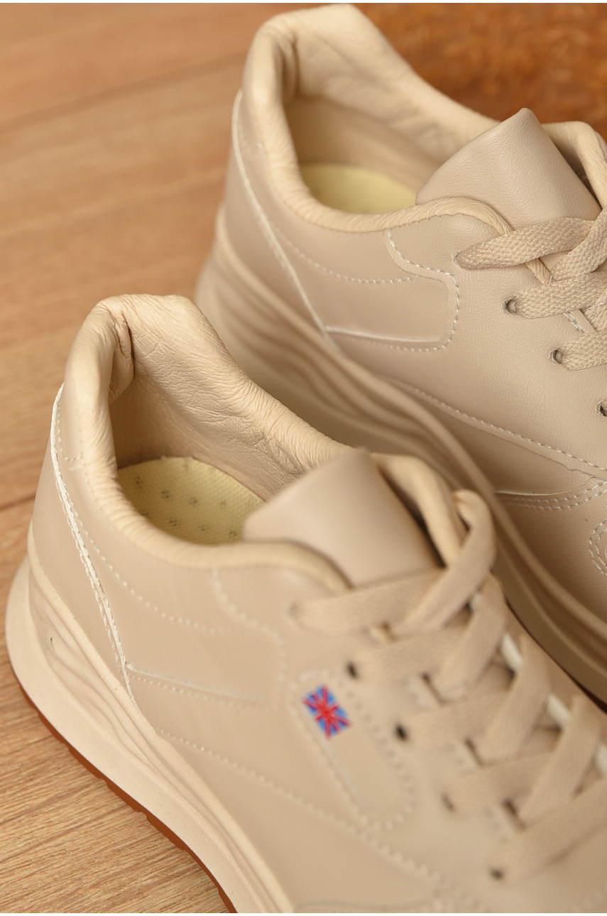 Кроссовки женские бежевого цвета на шнуровке 186-135 206559