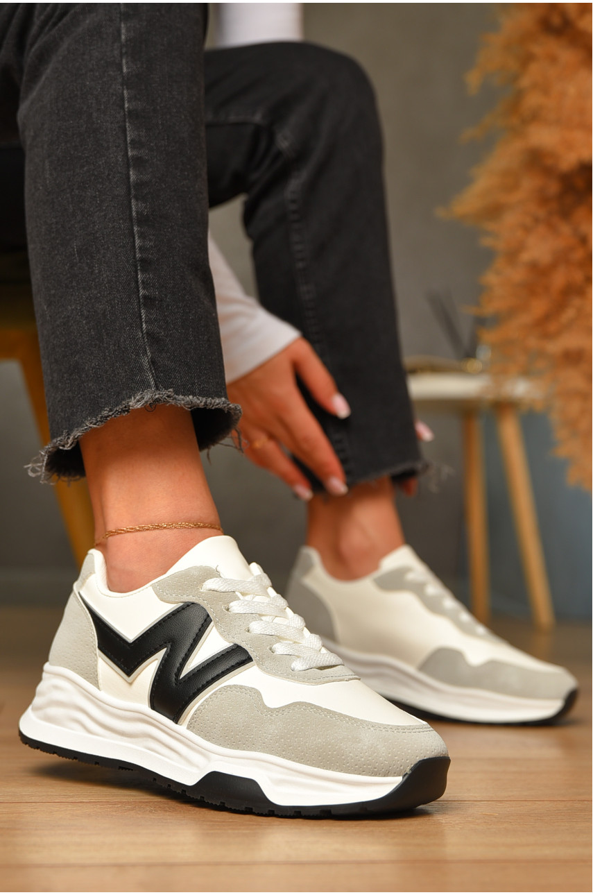 Кроссовки женские бело-серого цвета на шнуровке 186-173 206560