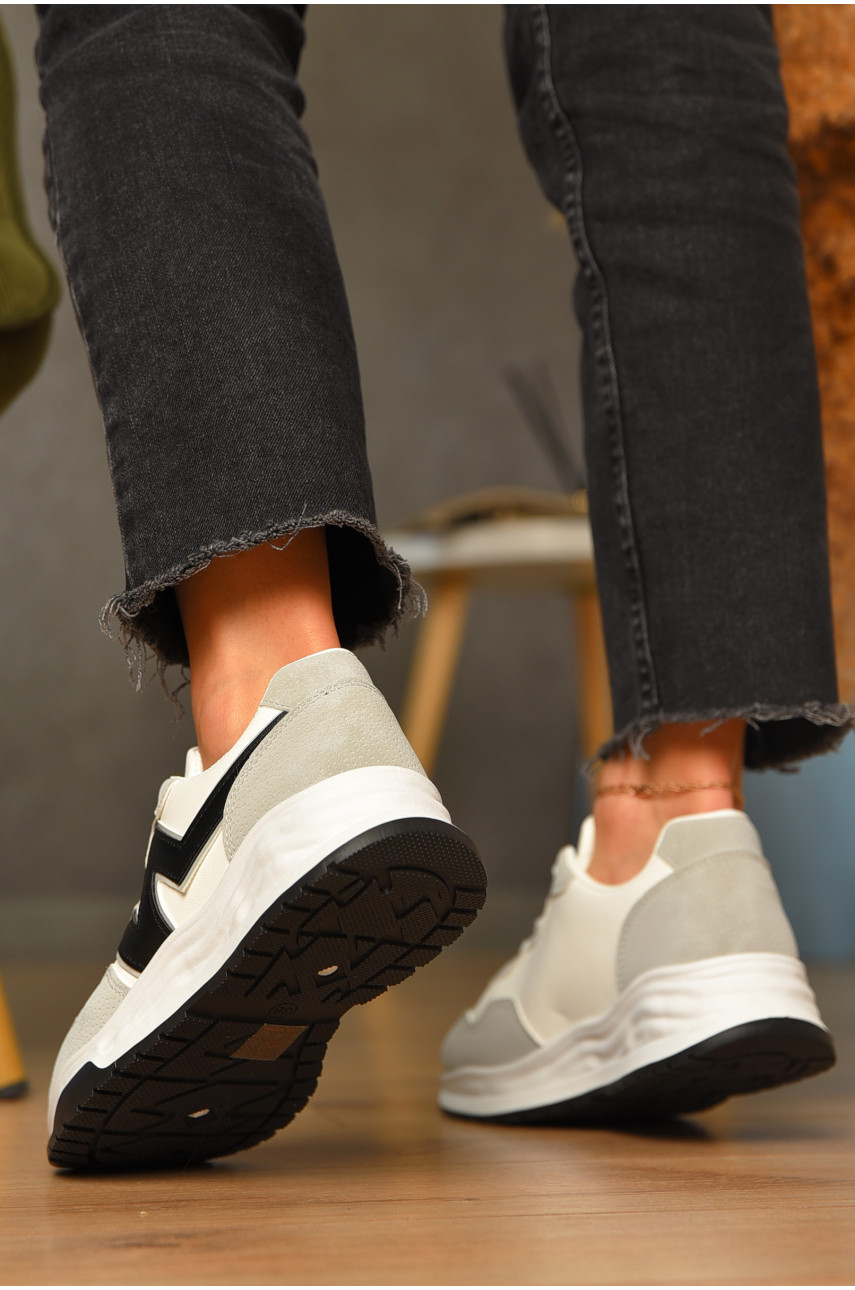 Кроссовки женские бело-серого цвета на шнуровке 186-173 206560