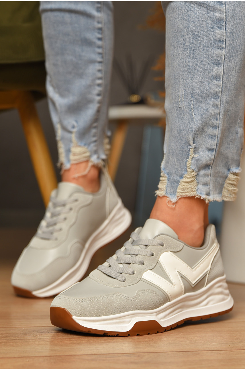 Кроссовки женские серого цвета на шнуровке 186-174 206561