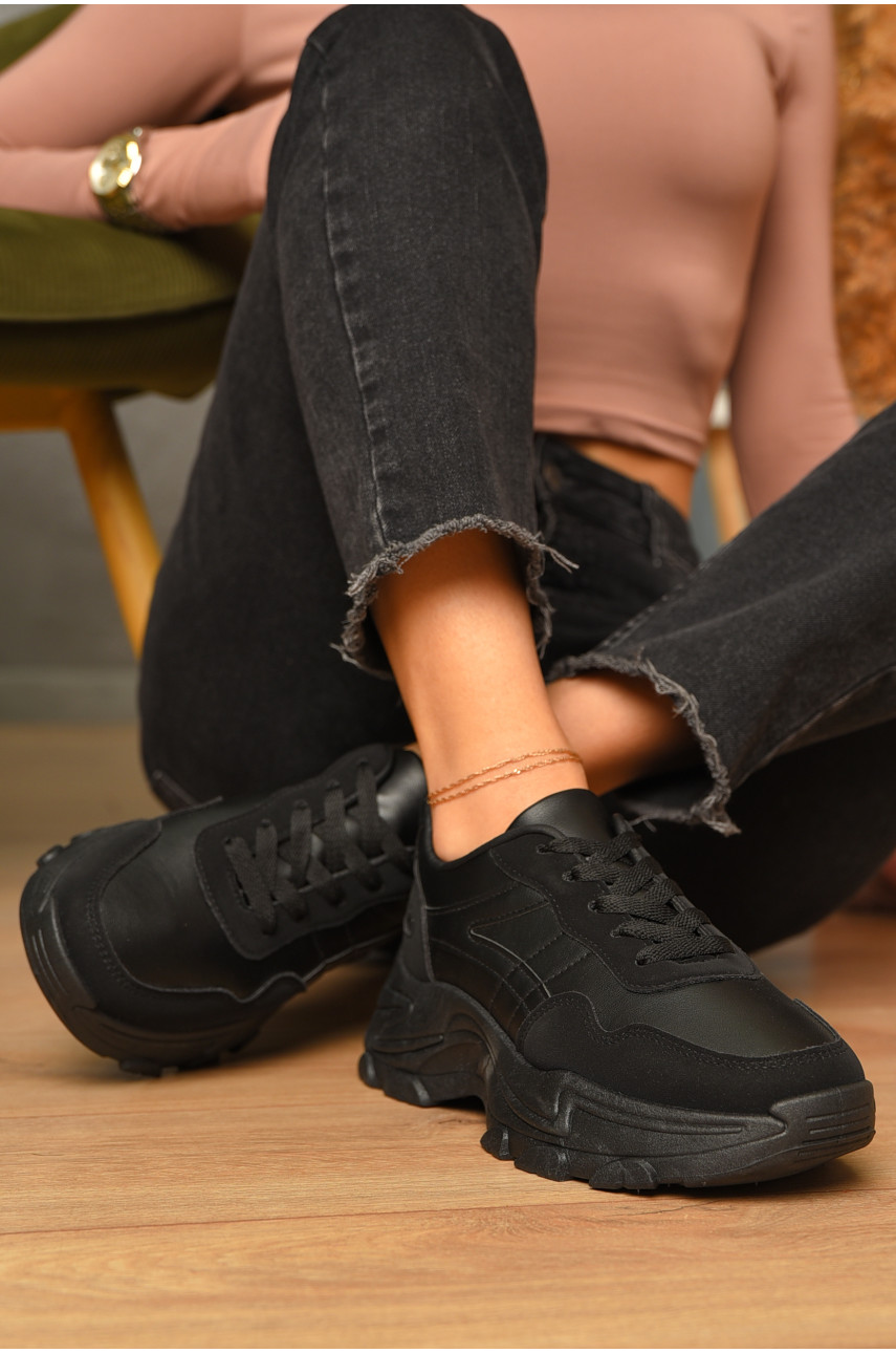Кросівки жіночі чорного кольору на шнурівці 185-93 206563