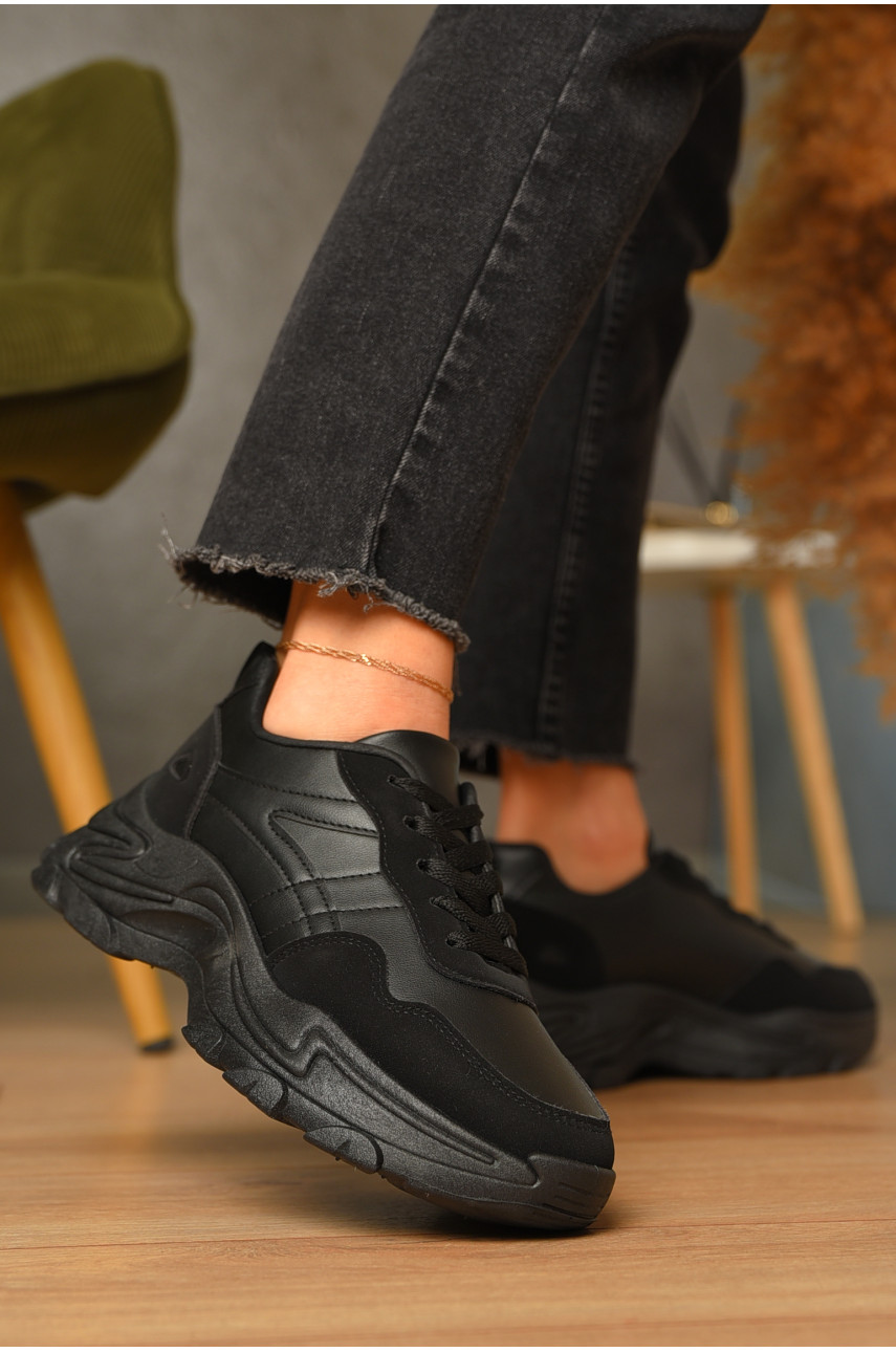 Кросівки жіночі чорного кольору на шнурівці 185-93 206563