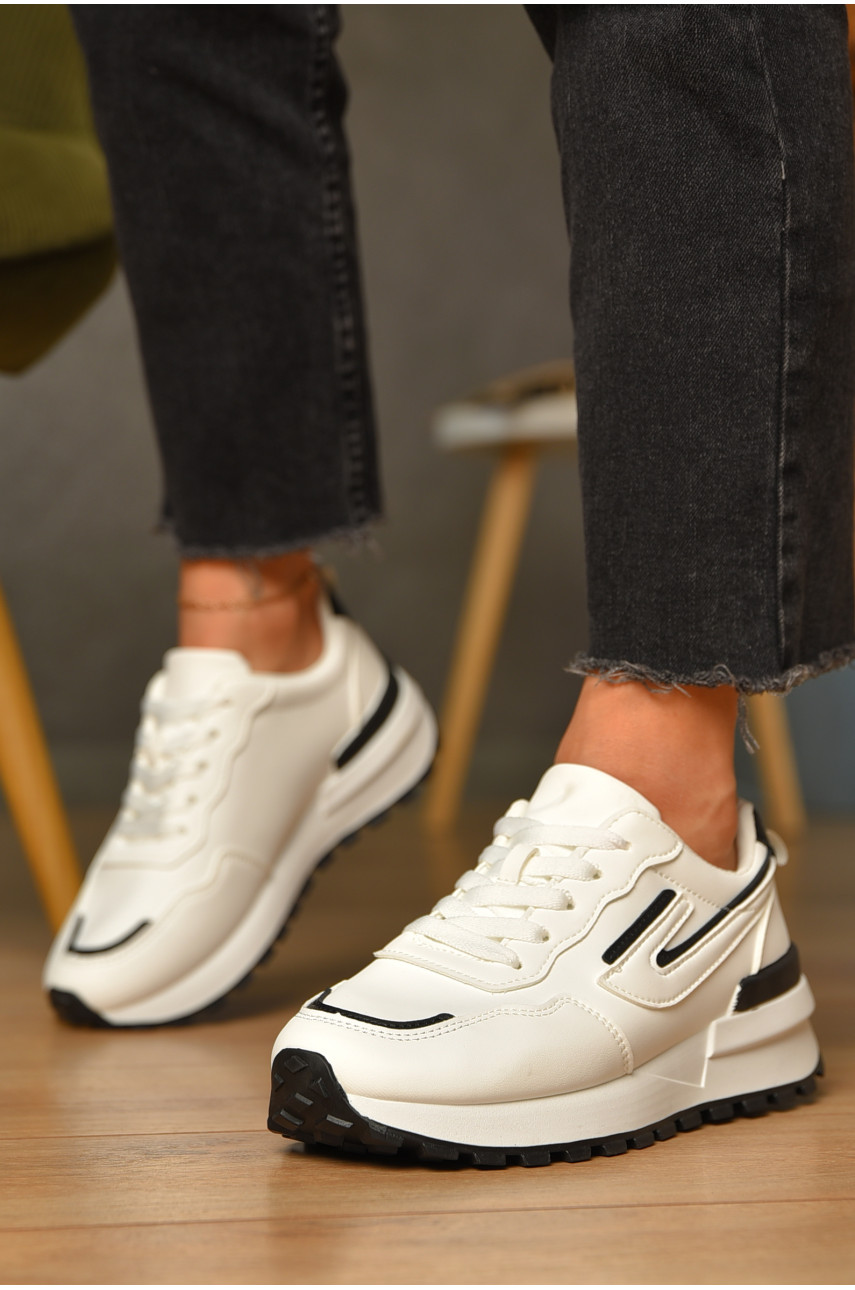 Кроссовки женские белого цвета на шнуровке 542-147 206594