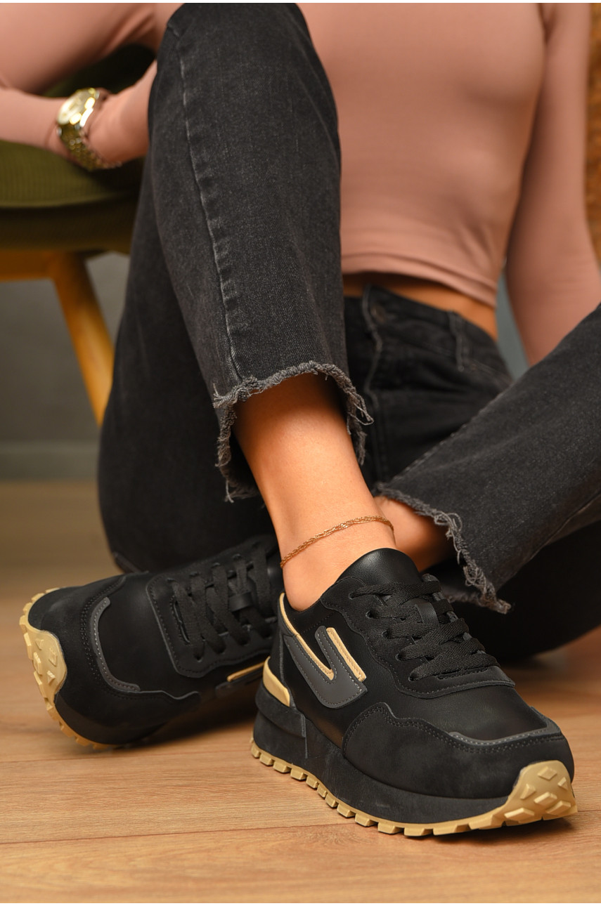 Кроссовки женские черного цвета на шнуровке 542-143 206596