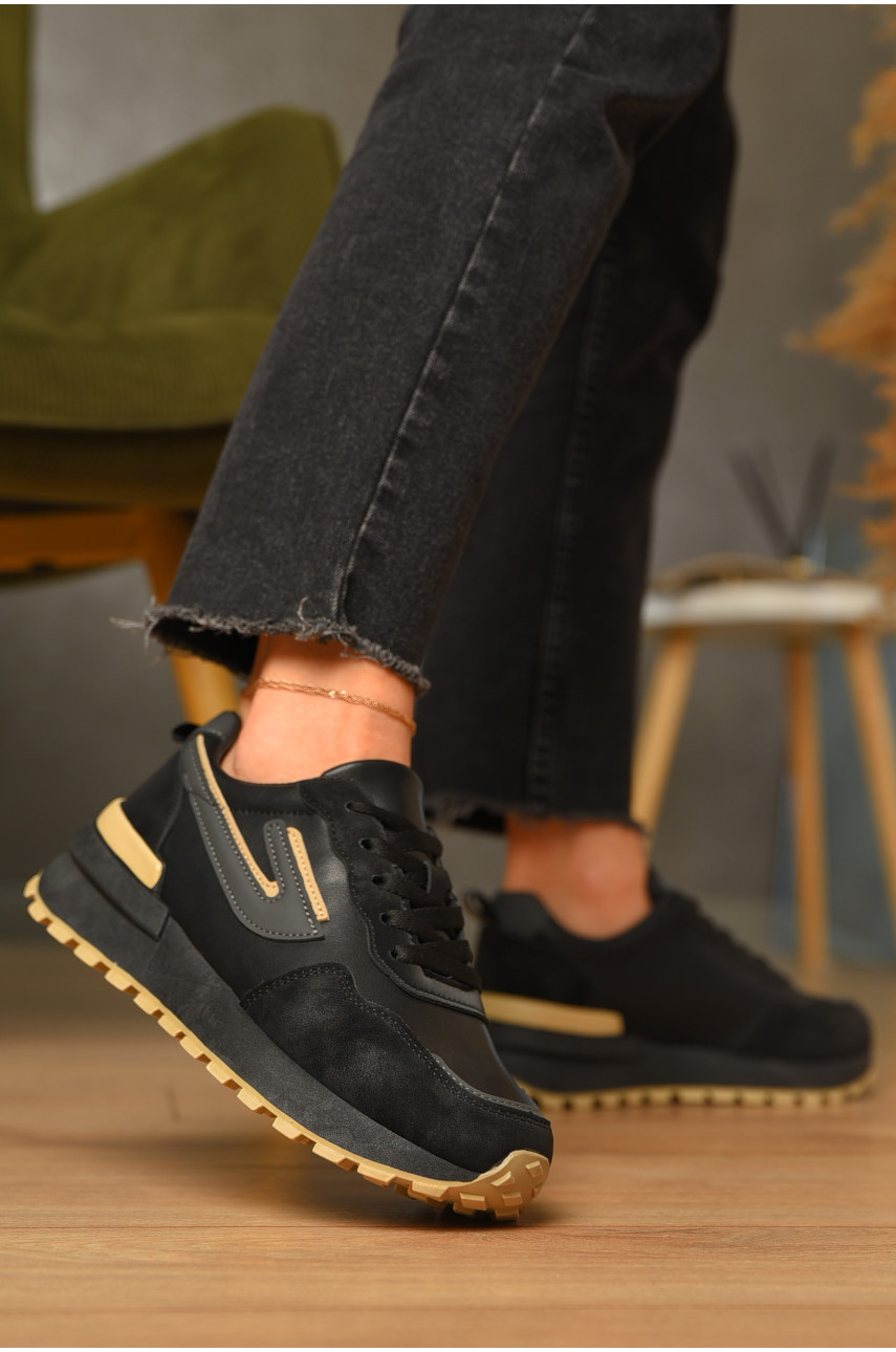 Кроссовки женские черного цвета на шнуровке 542-143 206596