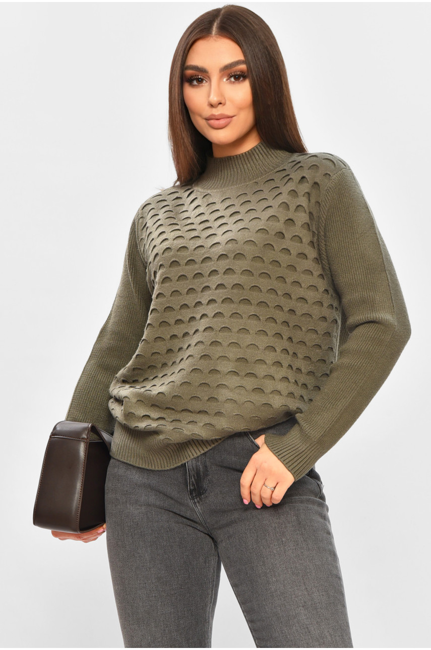 Светр жіночий однотонний темно-зеленого кольору 2626 206601