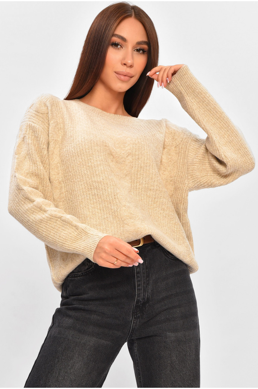 Светр жіночий однотонний світло-бежевого кольору 6940 206614