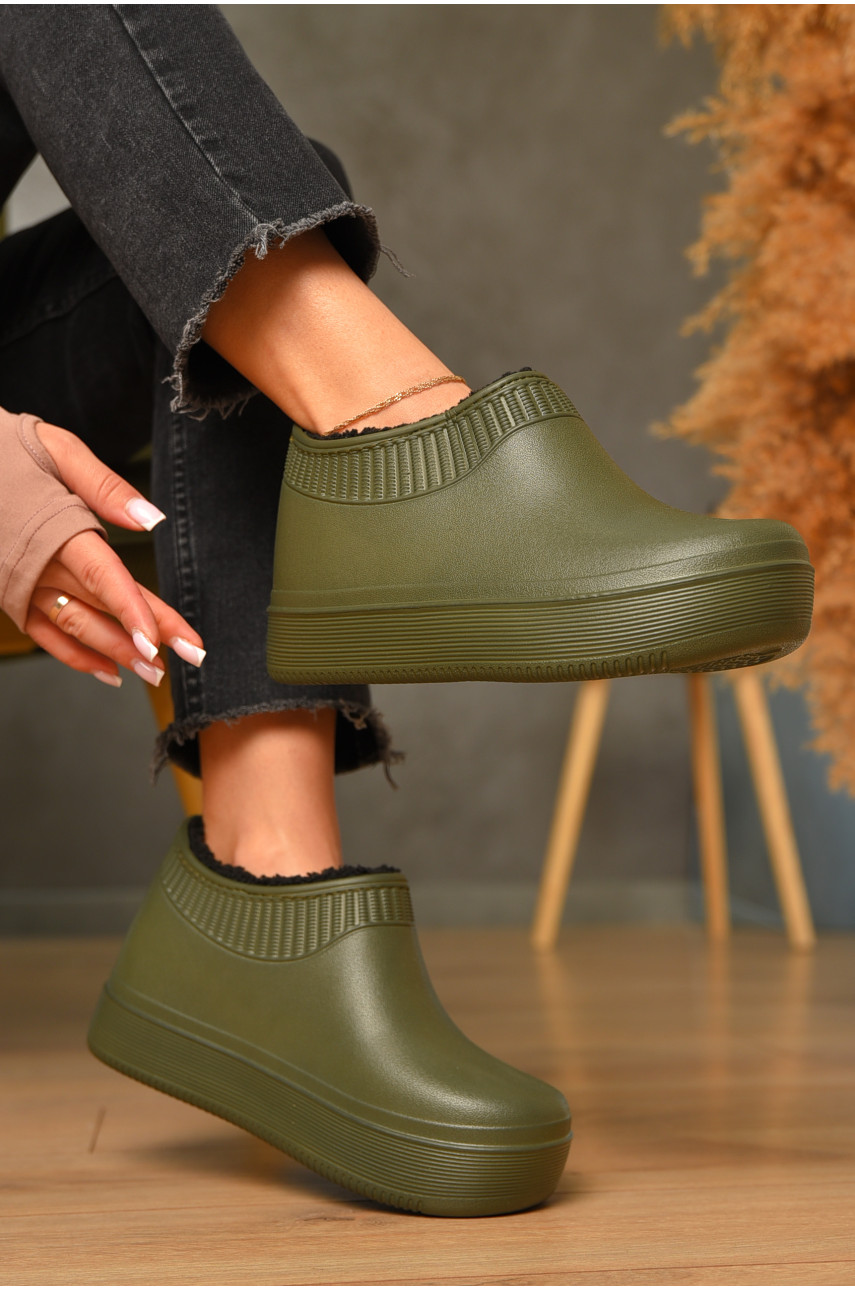 Калоші жіночі утеплені темно-зеленого кольору 630 206628