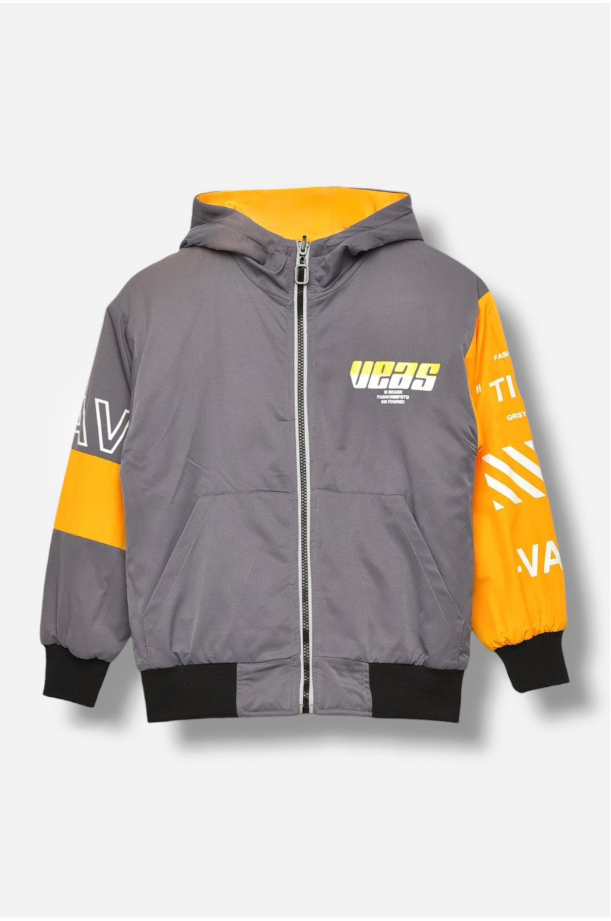 Куртка детская для мальчика двухсторонняя серо-оранжевого цвета 21А-36 206672