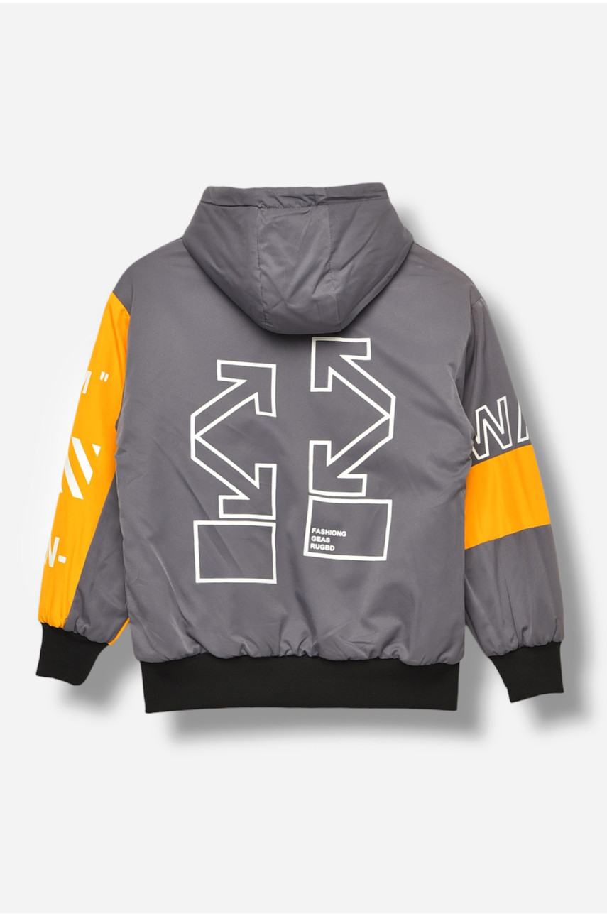 Куртка детская для мальчика двухсторонняя серо-оранжевого цвета 21А-36 206672