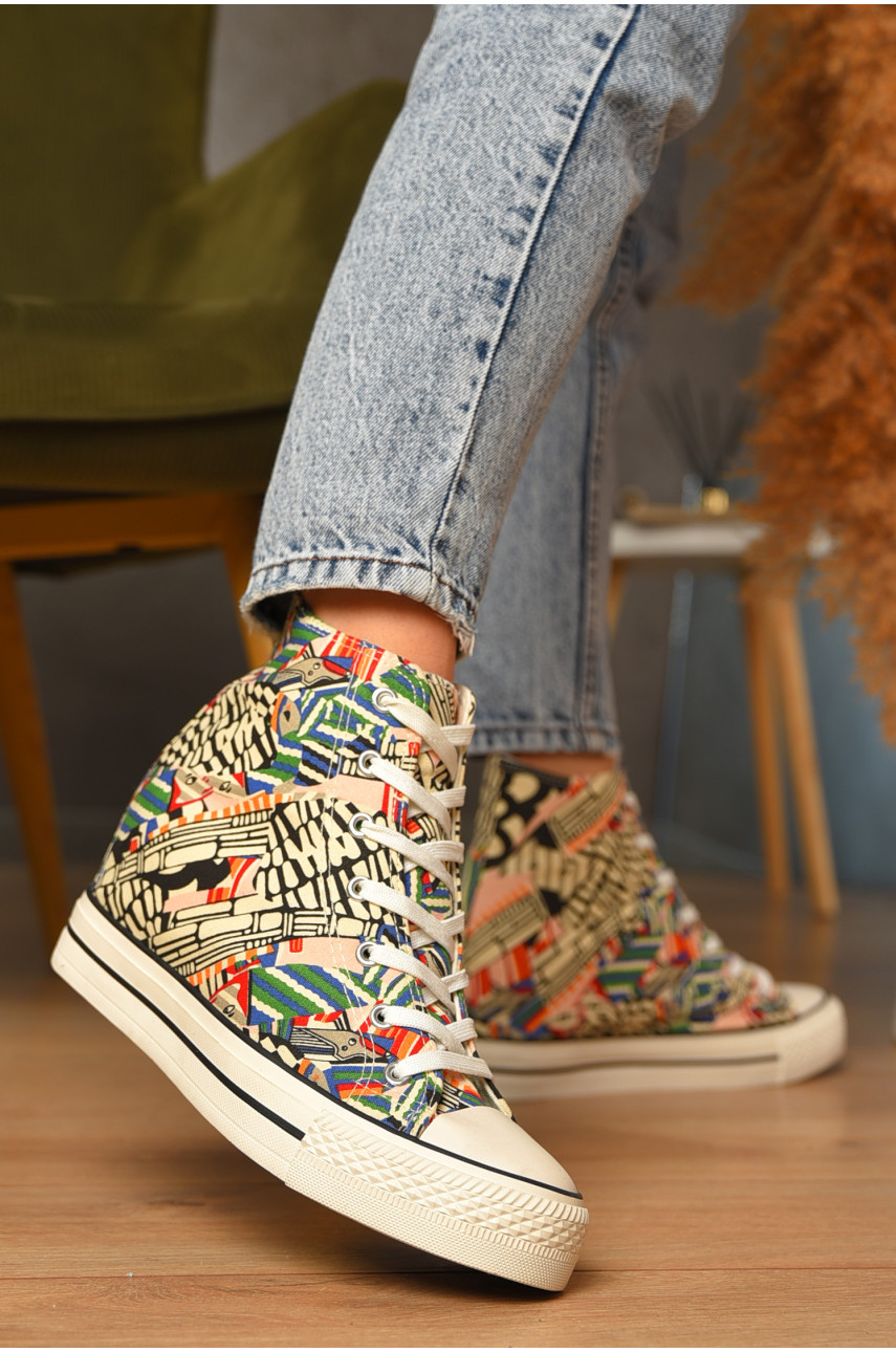 Кеди-снікерси жіночі бежевого кольору на шнурівці текстиль 15290-7 206769