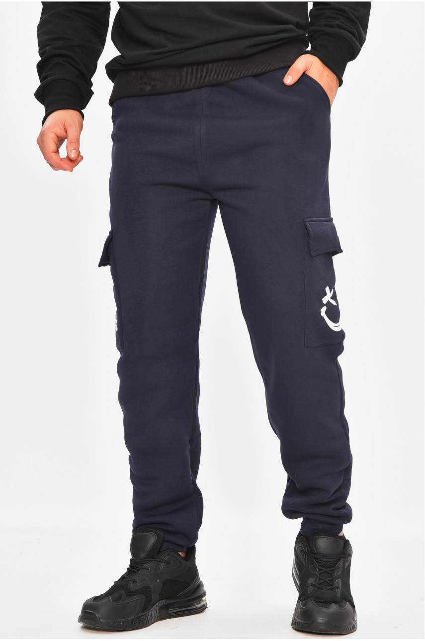 Спортивные штаны мужские на флисе темно-синего цвета L-6720 206808