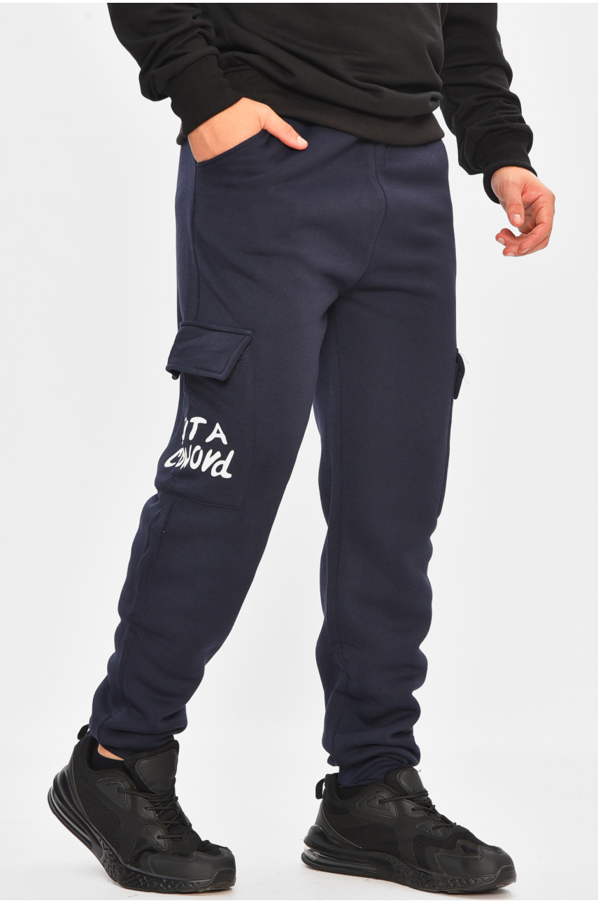Спортивные штаны мужские на флисе темно-синего цвета L-6720 206808