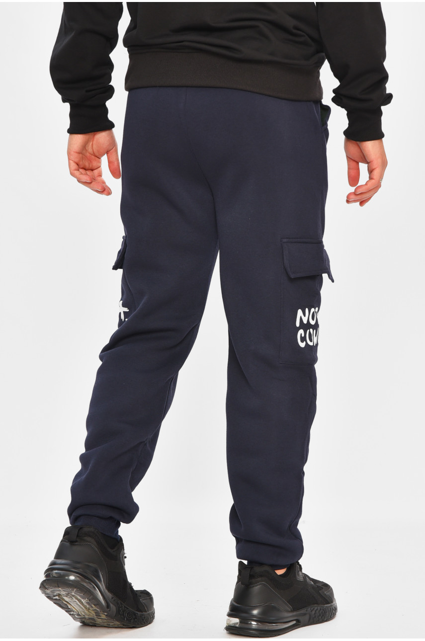 Спортивные штаны мужские на флисе темно-синего цвета L-6720 206808